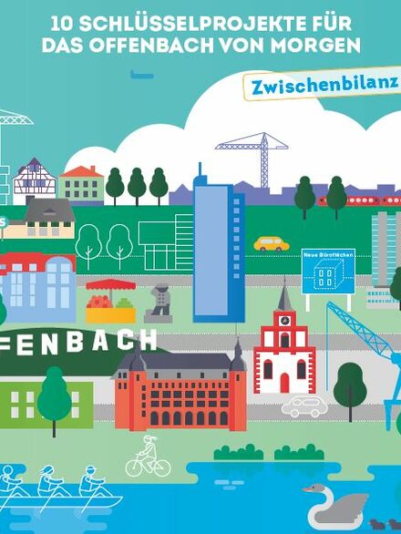 Grafik mit verschiedenen Sehenswürdigkeiten und Orten in Offenbach