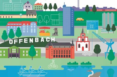Grafik mit Sehenswürdigkeiten in Offenbach und dem Main