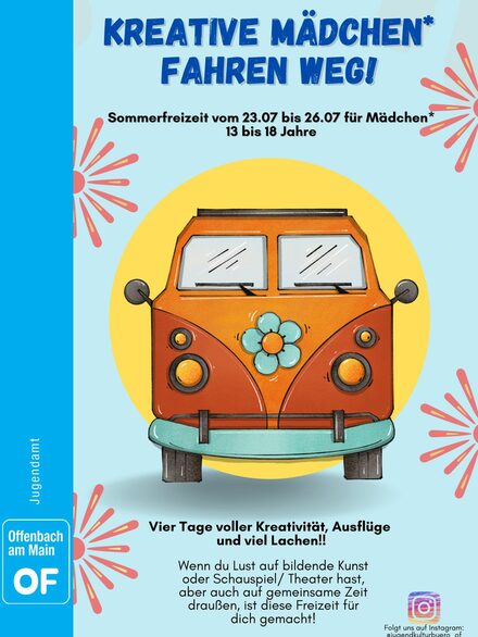 Plakat mit VW-Bus: Kreative Mädchen* fahren weg
