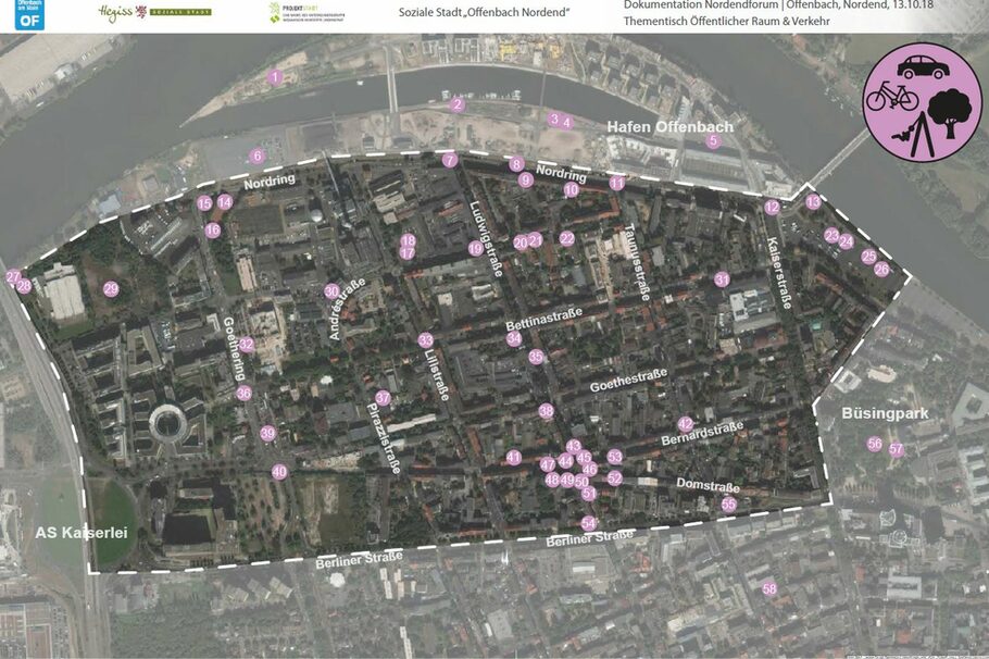 Stadtplan mit den einzelnen diskutierten Standorten