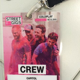 Crew-Pass für das Coldplay-Konzert von 2015.