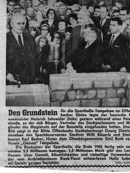 Artikel Grundsteinlegung Stadthalle Offenbach, 18.04.1964