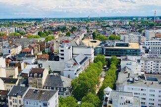 Blick von oben auf die Innenstadt von Offenbach.