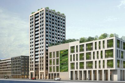 Architektenentwurf zum „Wohn- und Geschäftshochhaus Berliner Straße 43“