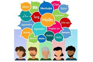 bunte Sprechblasen mit dem Wort Hallo in verschiedenen Sprachen