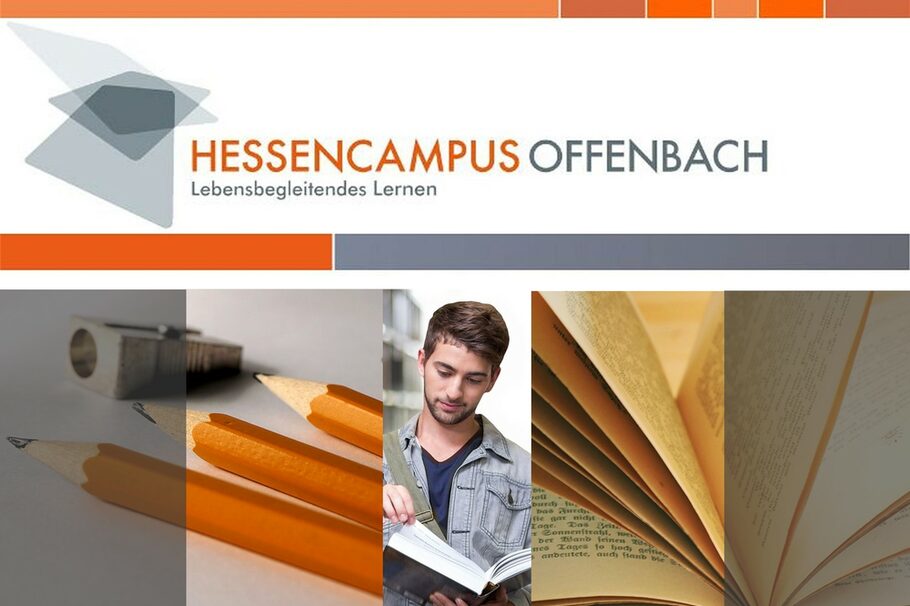 Logo Hessencampus, Bleistifte, Mann, Buch