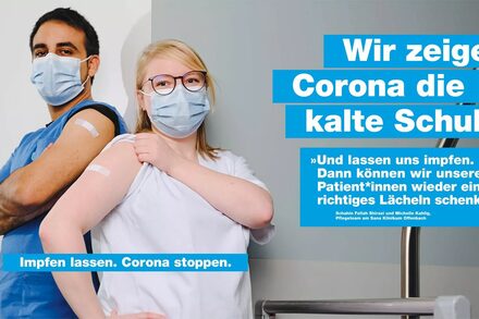 Unter dem Motto „Ich zeig Corona die kalte Schulter“ steht die Impf-Kampagne der Stadt Offenbach.