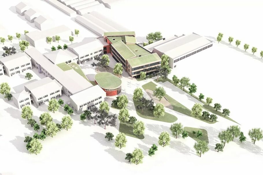 Visualisierung der Ernst-Reuter-Schule mit dem neuen Gebäude.