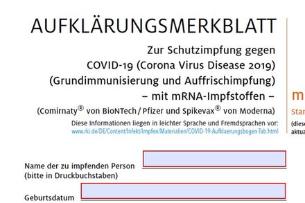 Screenshot Aufklärungsmerkblatt zur COVID-19-Impfung