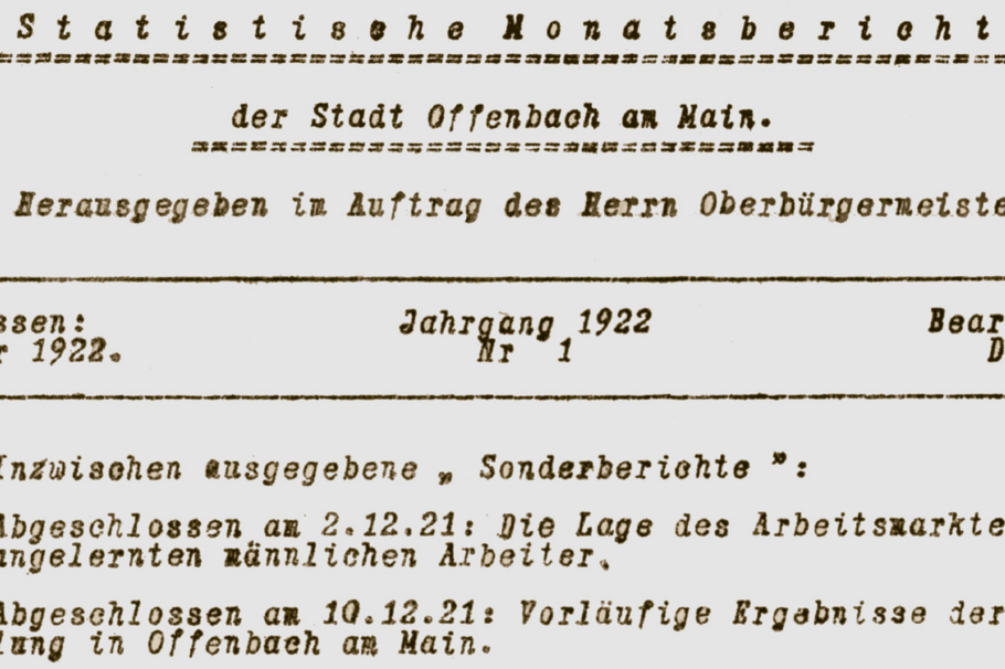Deckblatt des ersten Statistischen Berichts der Stadt Offenbach