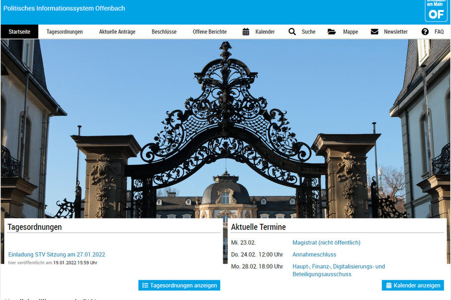 Das Bild zeigt das Tor des Büsingpalais als Startseite des PIO