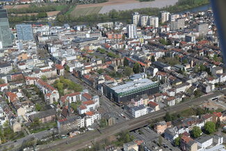 Luftbild von der Waldstraße und dem Mathildenviertel in Offenbach.