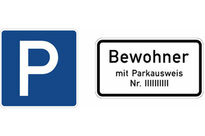 Zeichen 314 + 1044-30: Parken auf Sonderparkplatz für Bewohner mit Zusatzzeichen "Bewohner mit besonderem Parkausweis" - ohne diesen Ausweis