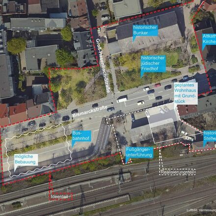 Der Plan zeigt die zu gestaltenden Flächen in der Bismarckstrasse