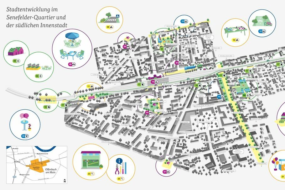 Stadtplan mit den angedachten Veränderungen in der südlichen Innenstadt