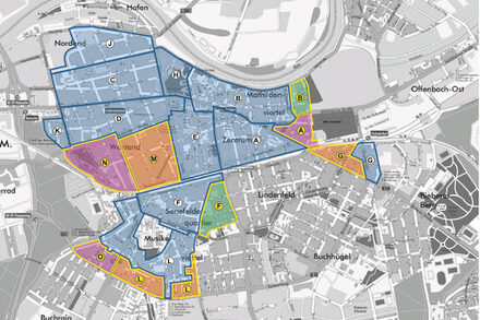 Stadtplan Offenbach mit Bewohnerparkbezirken