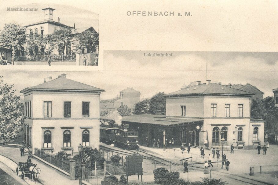 Der Offenbacher Lokalbahnhof auf einer zeitgenössischen Postkarte