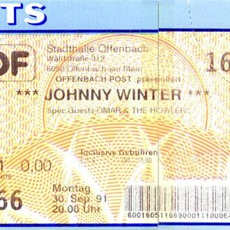 Plakat zum Konzert von Johnny Winter im September 1991