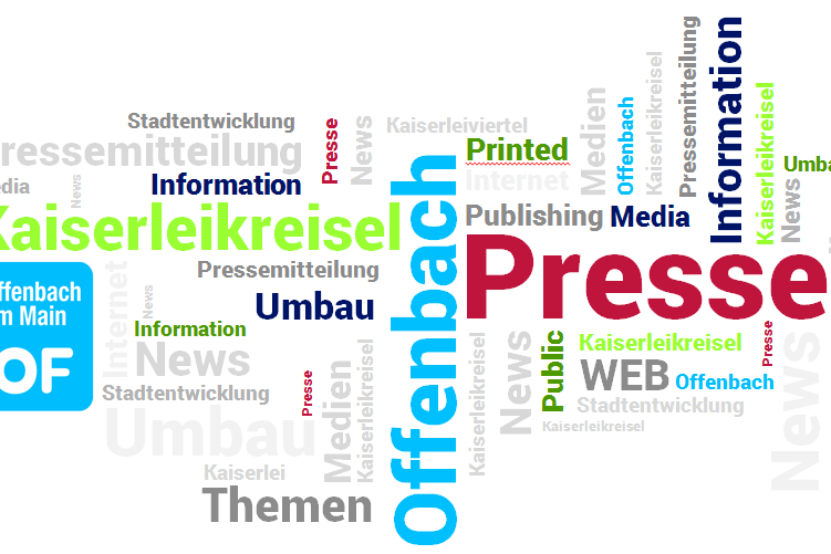 Tagcloud-Grafik mit Schriftzügen rund um Pressemeldungen und Pressespiegel