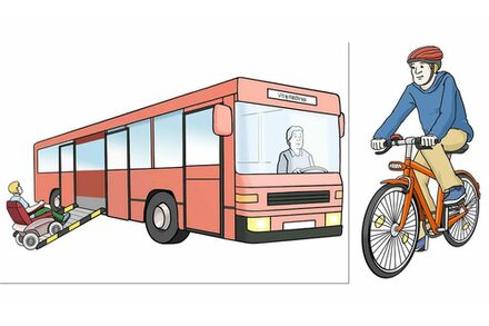 Grafik mit einem Bus und einem Fahrradfahrer