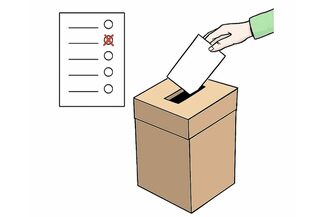 Wahlzettel mit Wahlurne