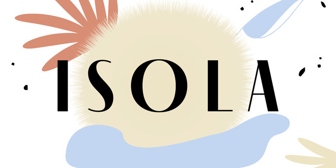 Key Visual des Beachclubs mit dem Titel Isola auf farbigen Mustern.