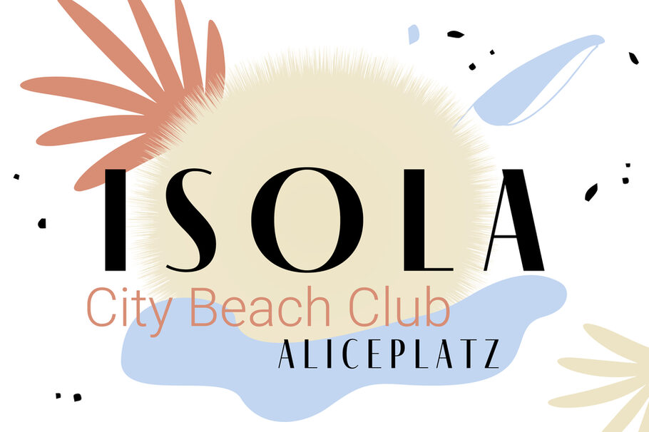 Key Visual des Beachclubs mit dem Titel Isola auf farbigen Mustern.