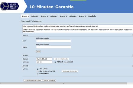 Screenshot Eingabemaske 10 Minuten-Garantie