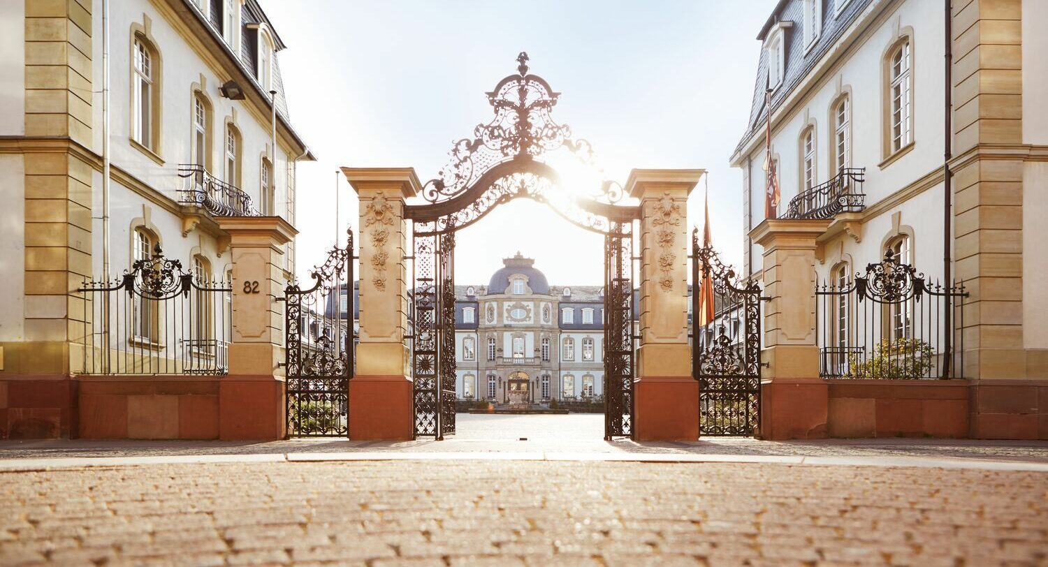 Ein Blick auf den Büsing-Palais durch das offen stehende Tor.