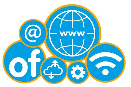 Logo blau, OF, Internet, WLAN, Datenaustausch, www