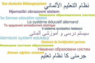 Text "Das deutsche Bildungssystem" in 14 verschiedenen Sprachen