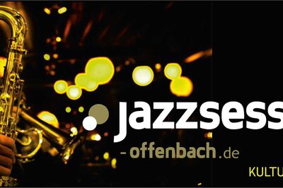 Ein Saxophon mit Schriftzug Jazzsession Offenbach