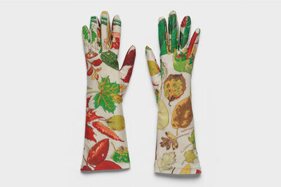 Ein buntes Paar Handschuhe mit Herbstmuster