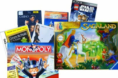 Collage verschiedener Spiele wie Monopoly und Sagaland