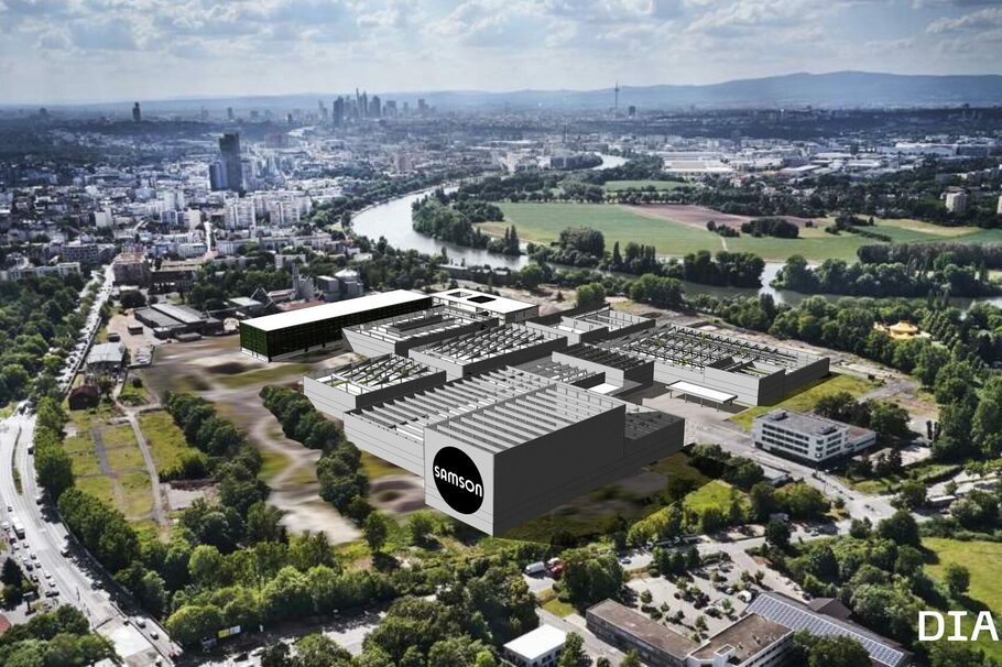 Visualisierung des zukünftigen Fabrikgebäudes Samson auf dem Innovationscampus.