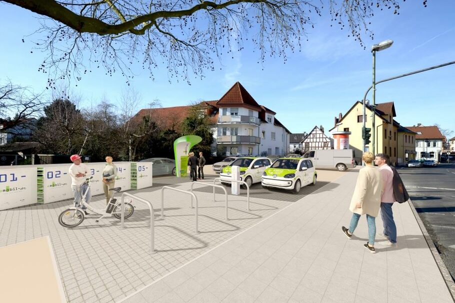 Visualisierung der künftigen eMobil-Station am Ostendplatz.