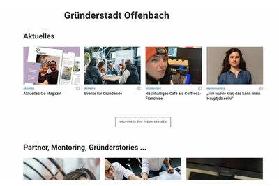 Screenshot der Internetseite Gründerstadt Offenbach