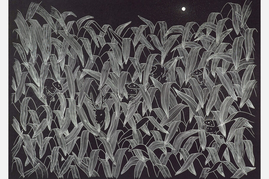 "ΕἸΔΎΛ ΛΙΟΝ (DAS IDYLL)", 2020; LINOLSCHNITT, 70 × 100 CM