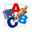 Logo der Einschulungsuntersuchung Buchstaben A B C mit Schultüte und Ranze